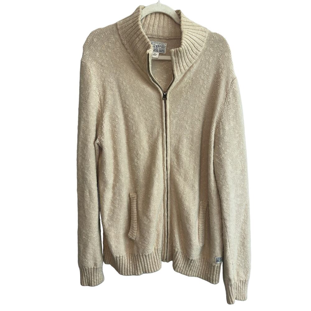 Vintage Lucky Brand Sweater Zip Down Jacket Size XL Tan